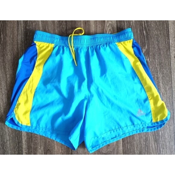 adidas Pants - Adidas Running Athletic Shorts Size Small Blue Yellow Navy Logo 3"  Lined Shorts